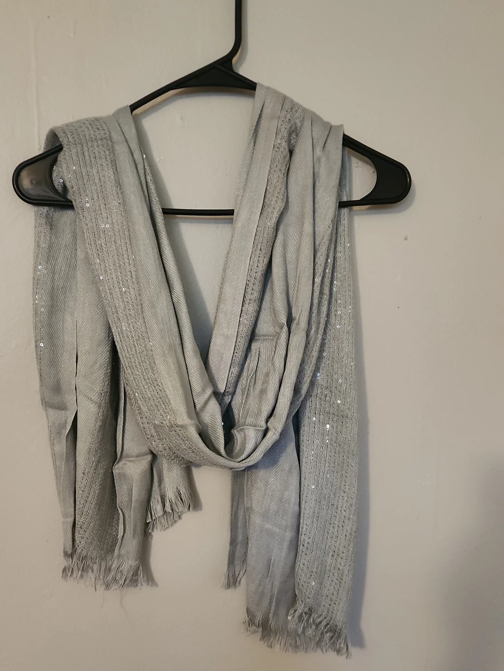 Source Unknown Light Gray Sequin Fringe Scarf